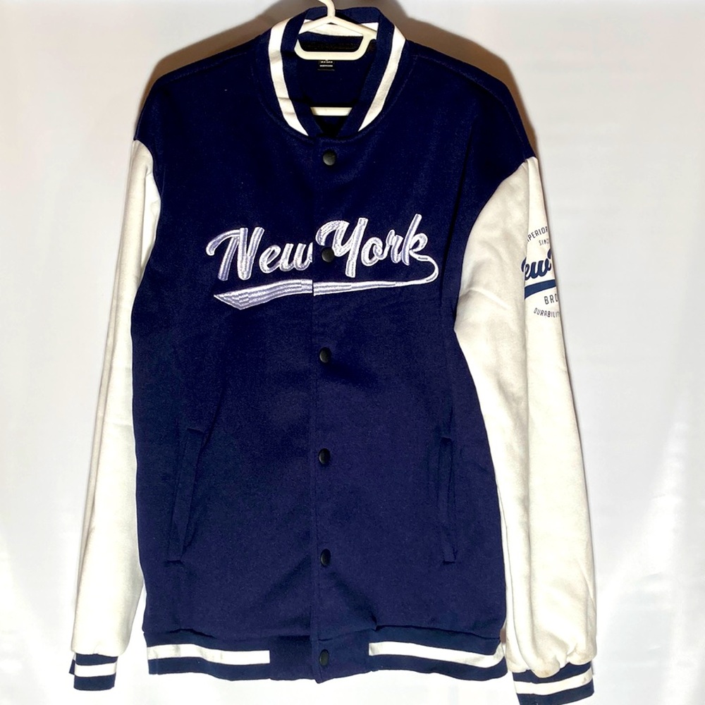 Romwe Man Sports Button  Down New York Jacket Coat Size L